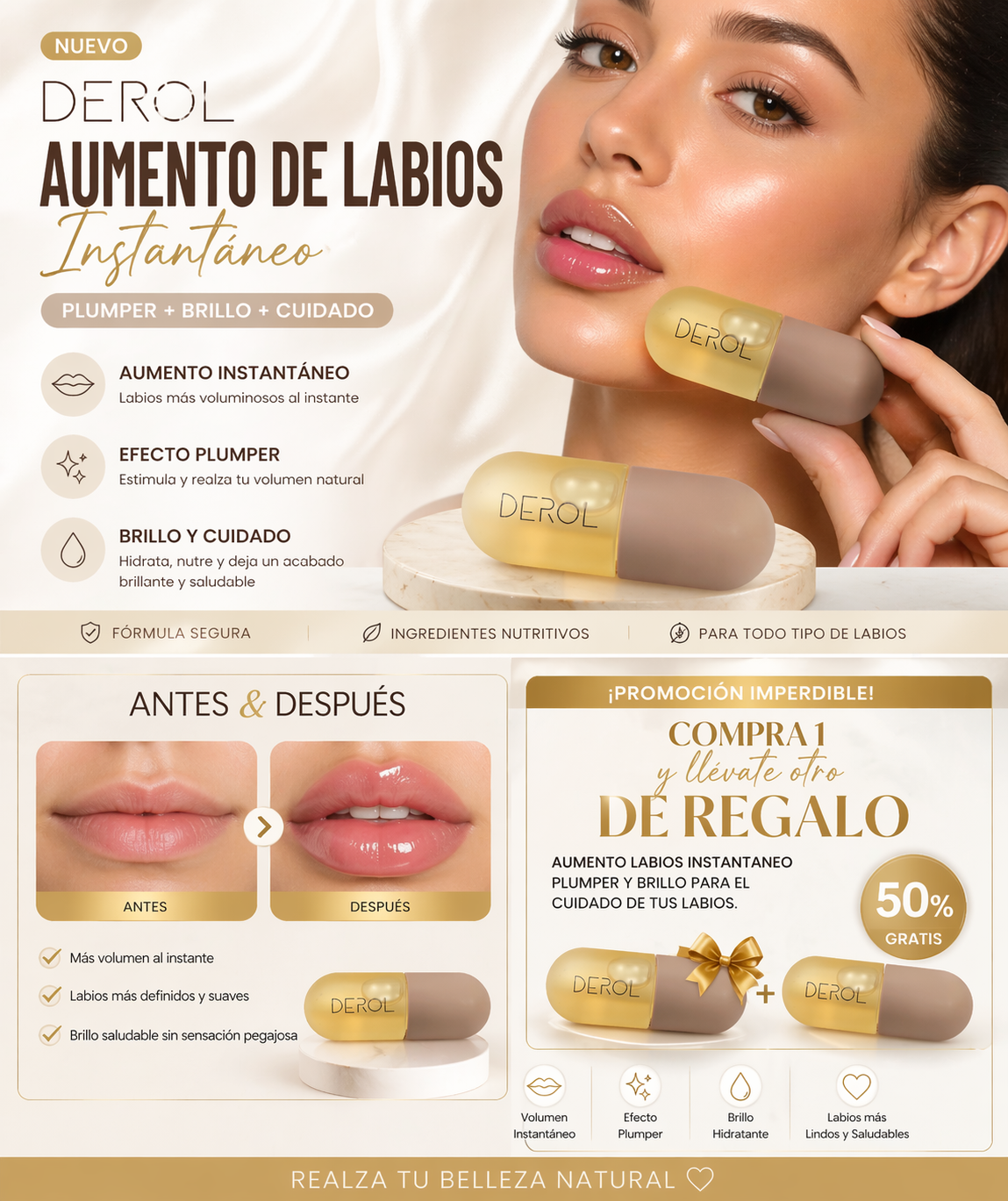 Aumento Labios Instantaneo , Plumper y brillo para el cuidado de los labios
