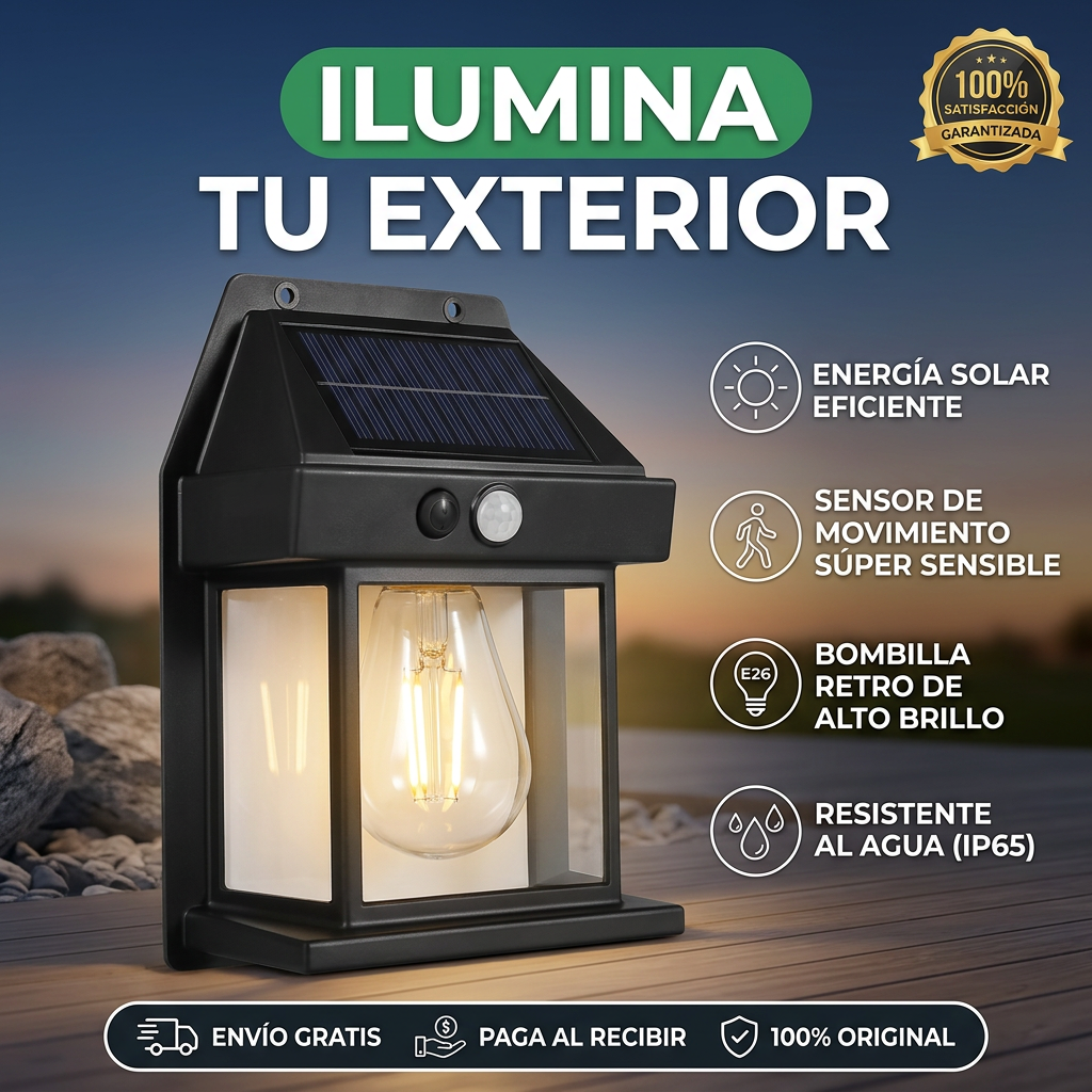 Lámpara solar exterior con sensor de movimiento
